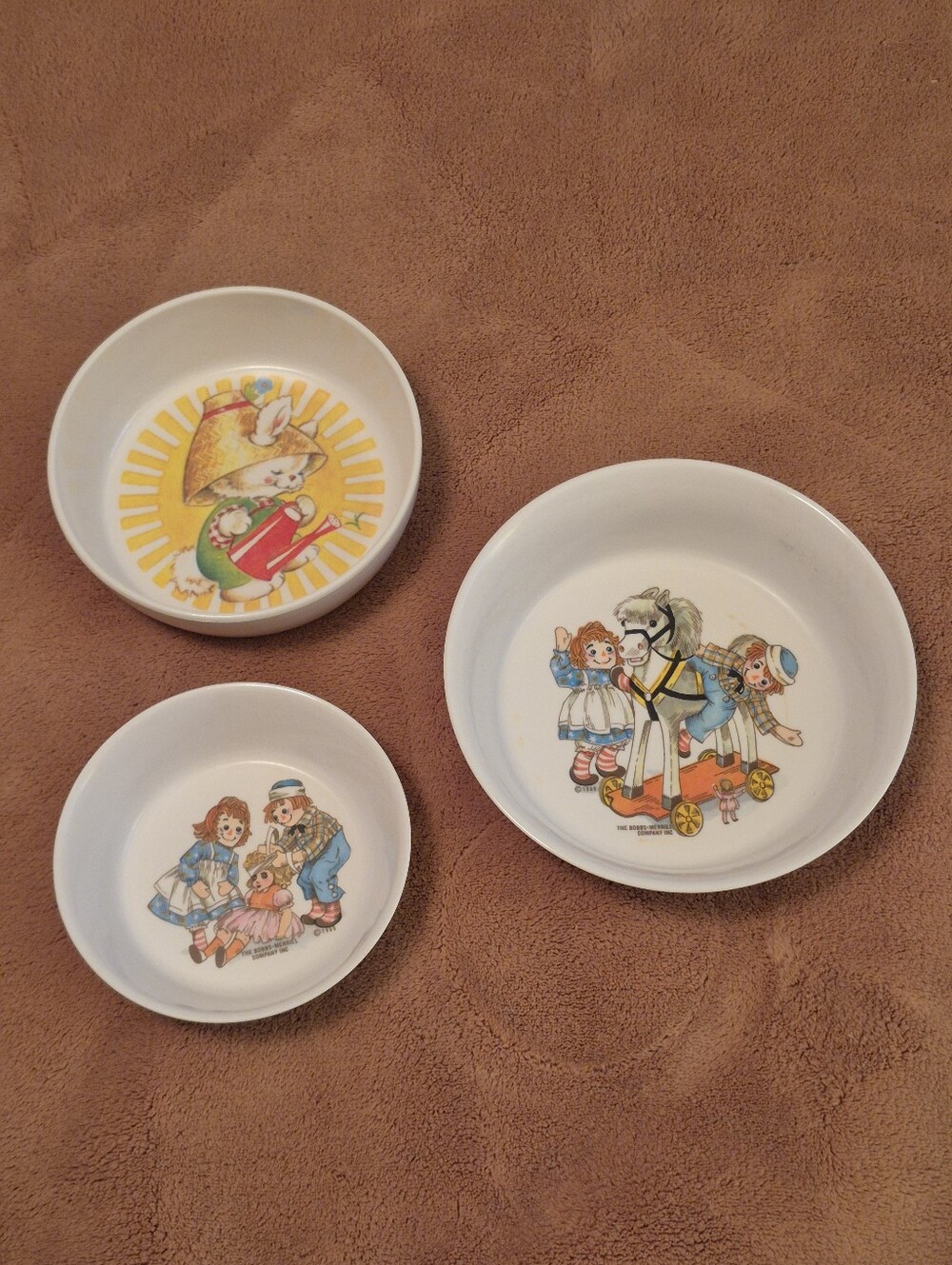 Lot Of 3 Vintage Childrens Bowls, Raggedy Ann And Andy 1969